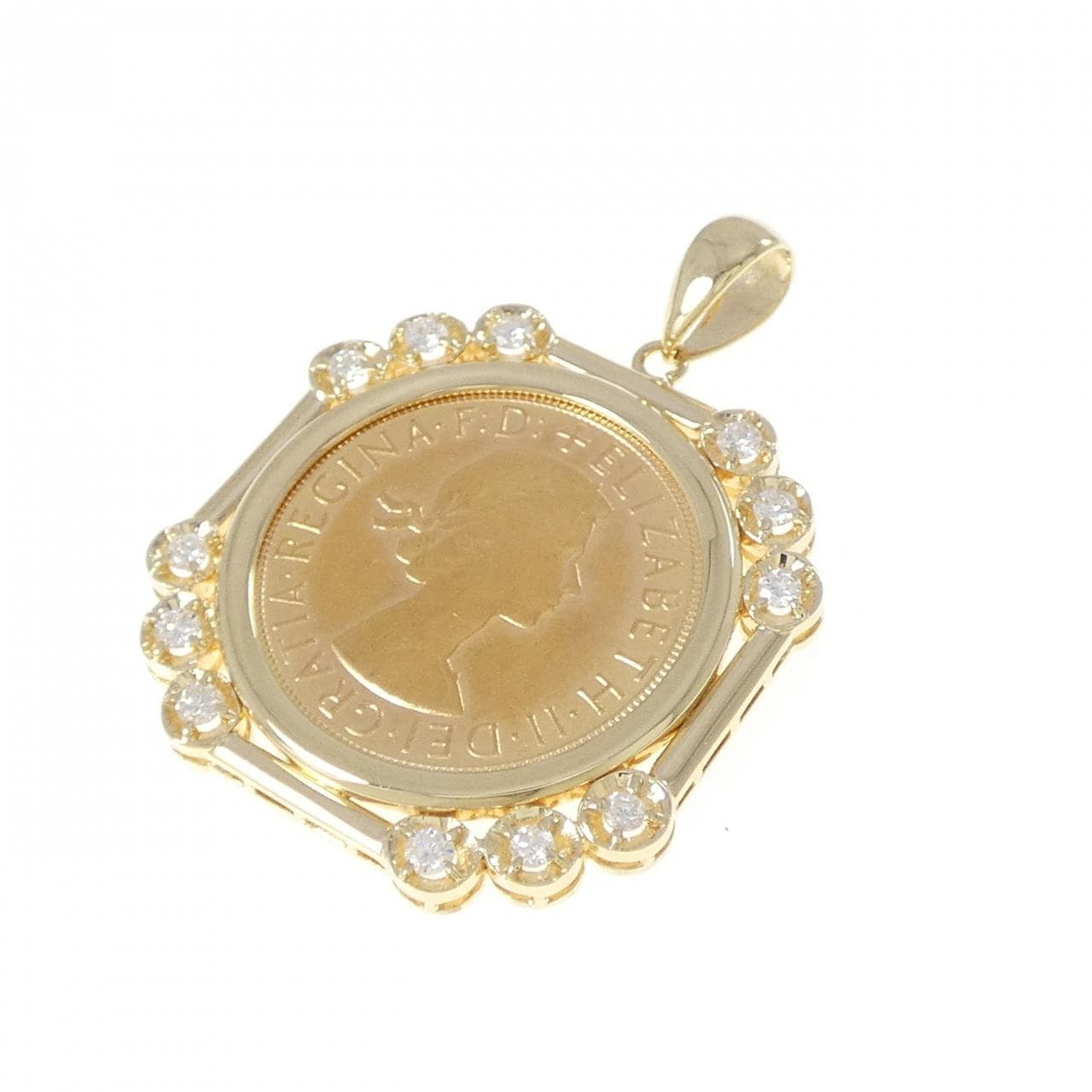 K18YG(枠) ダイヤモンド コイン 0.37CT ペンダント