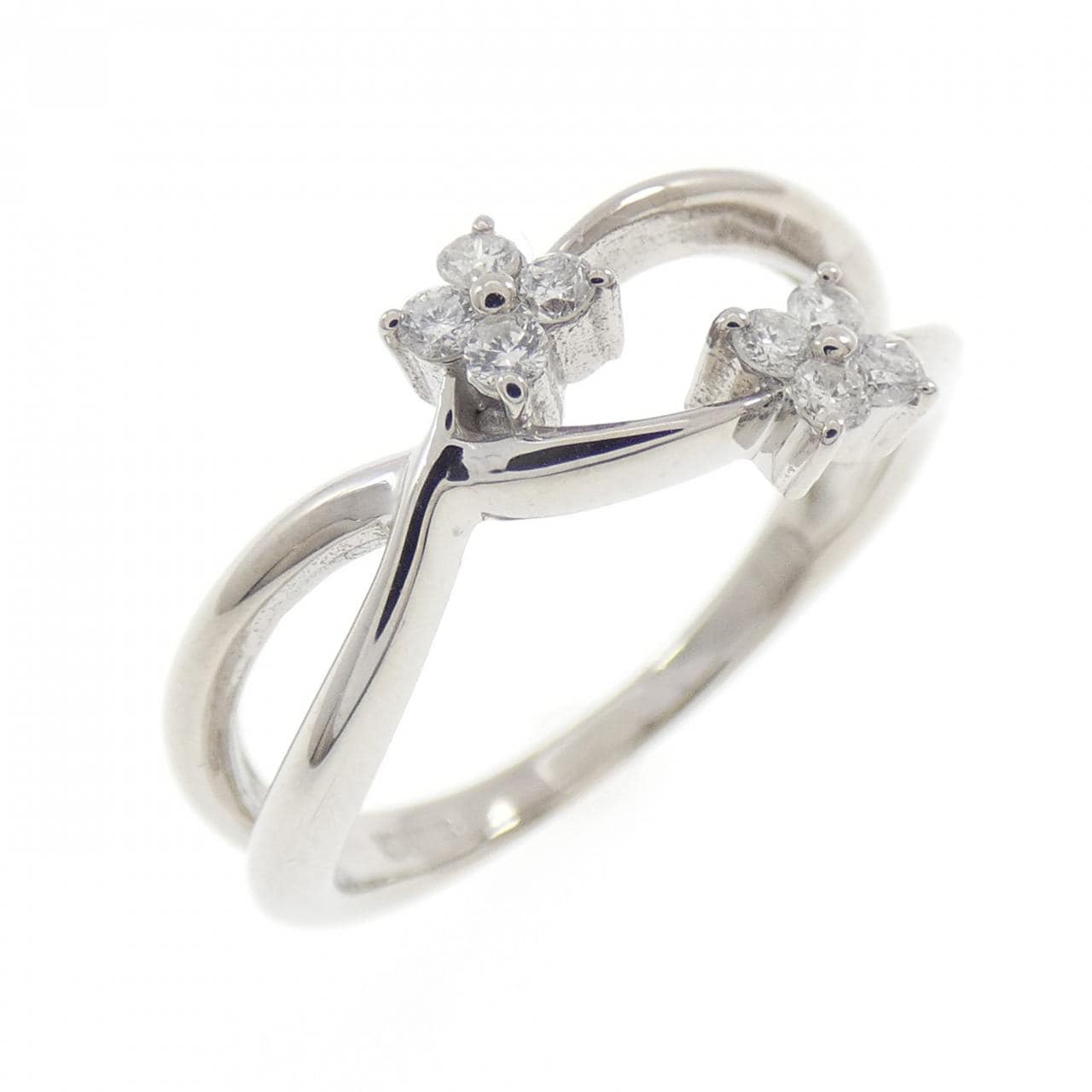 K18WG フラワー ダイヤモンド リング 0.11CT