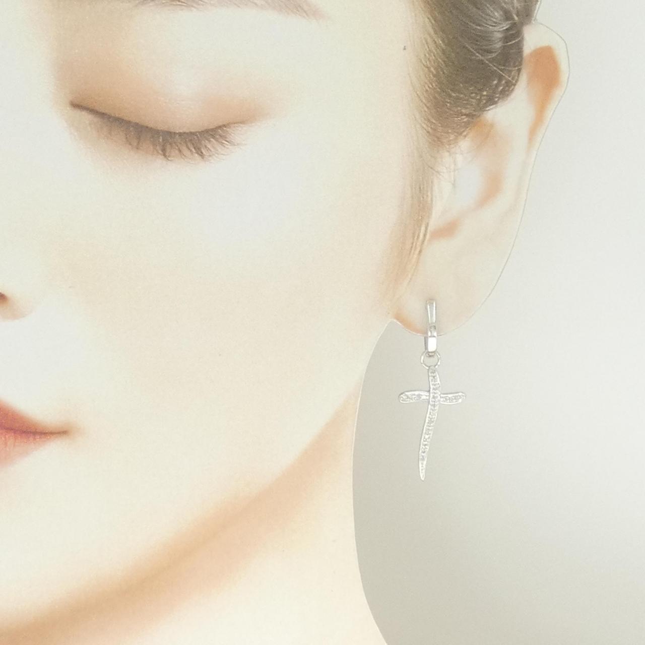 K18WG 2WAY クロス ダイヤモンド ピアス 0.25CT