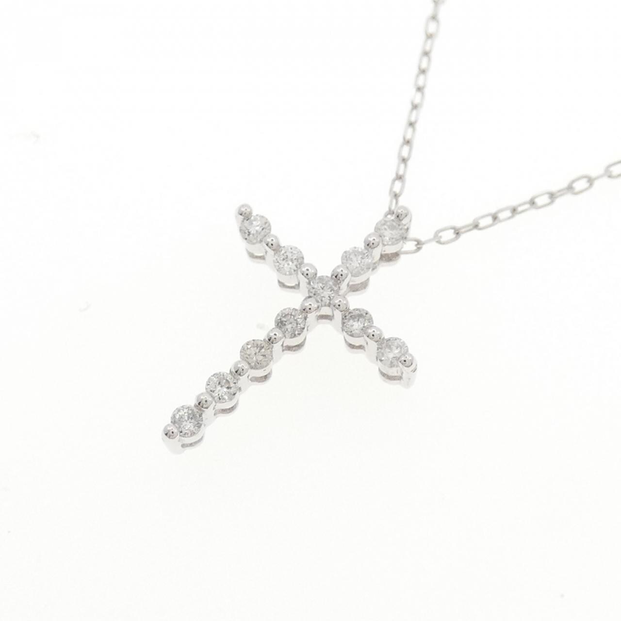 K18WG クロス ダイヤモンド ネックレス 0.15CT