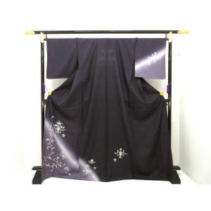 【未使用品】単衣　紬織訪問着　友禅金彩加工　ボカシ染　身幅３Ｌ寸