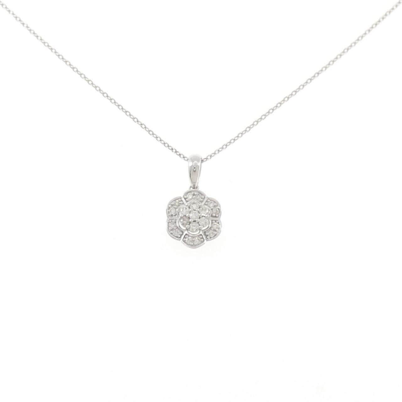 K18WG フラワー ダイヤモンド ネックレス 0.15CT