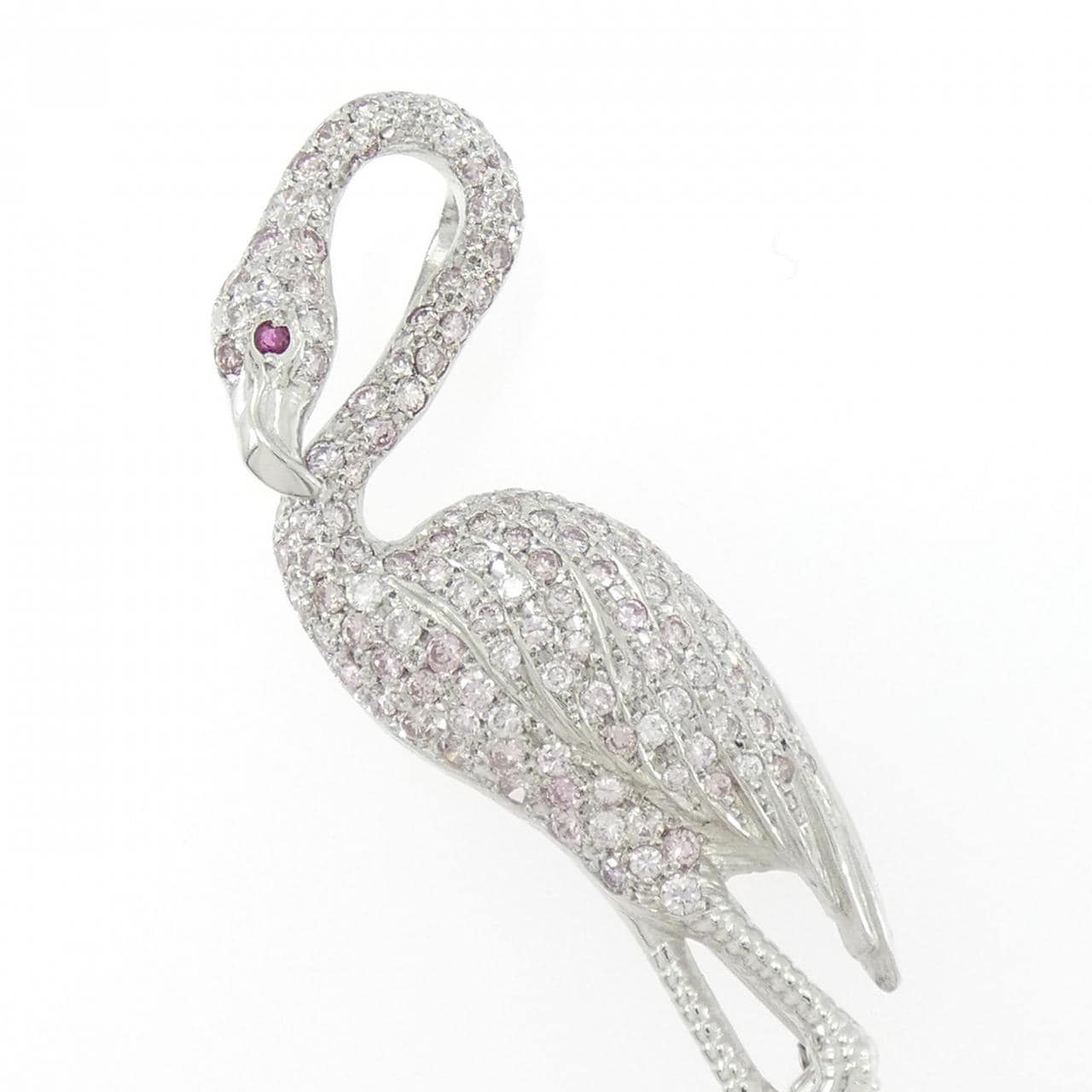 PT900/K14WG フラミンゴ ルビー ブローチ