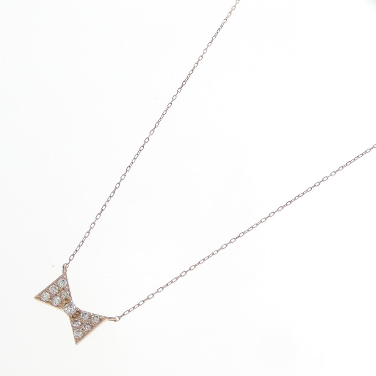 K18PG リボン ダイヤモンド ネックレス 0.10CT