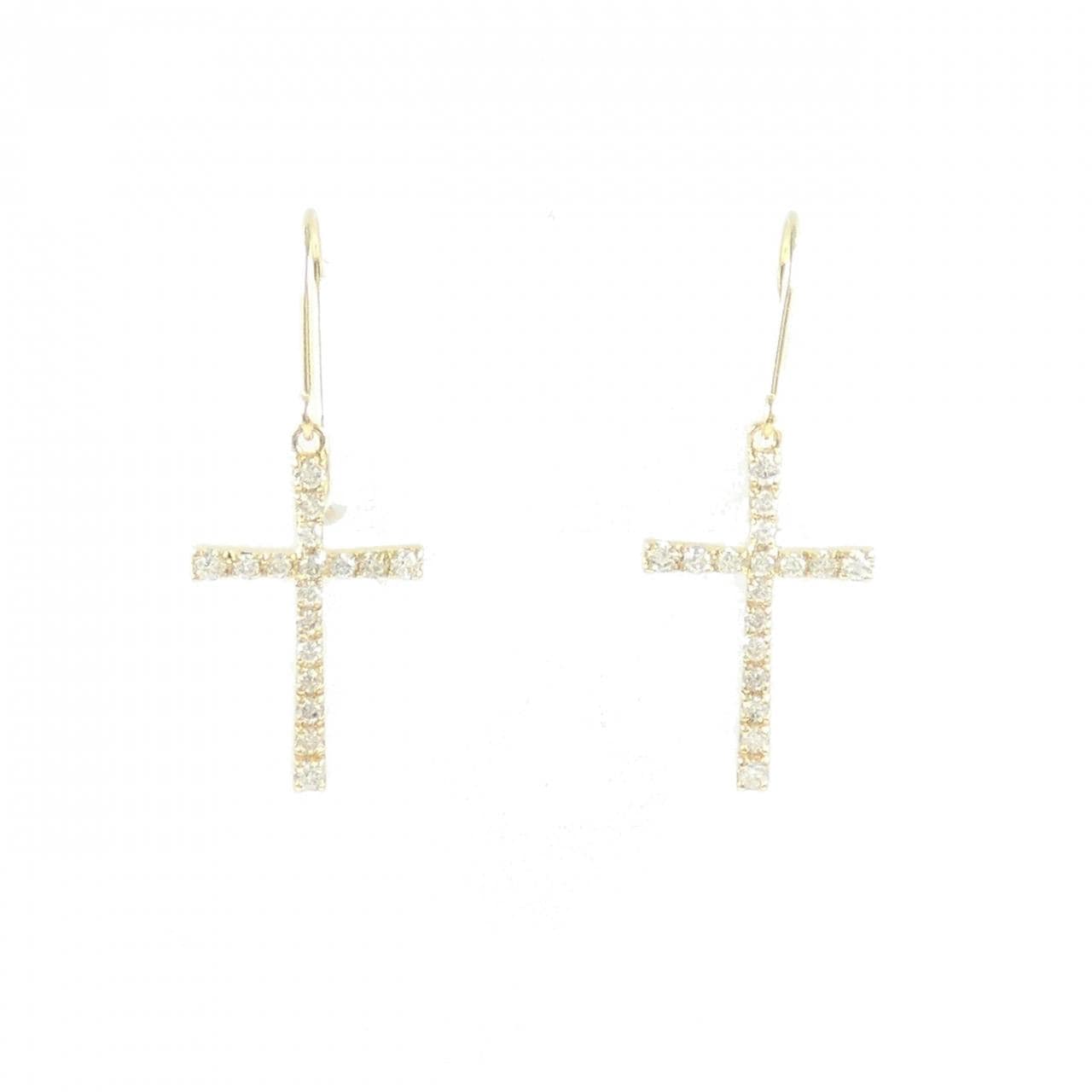 K18YG クロス ダイヤモンド ピアス 0.24CT