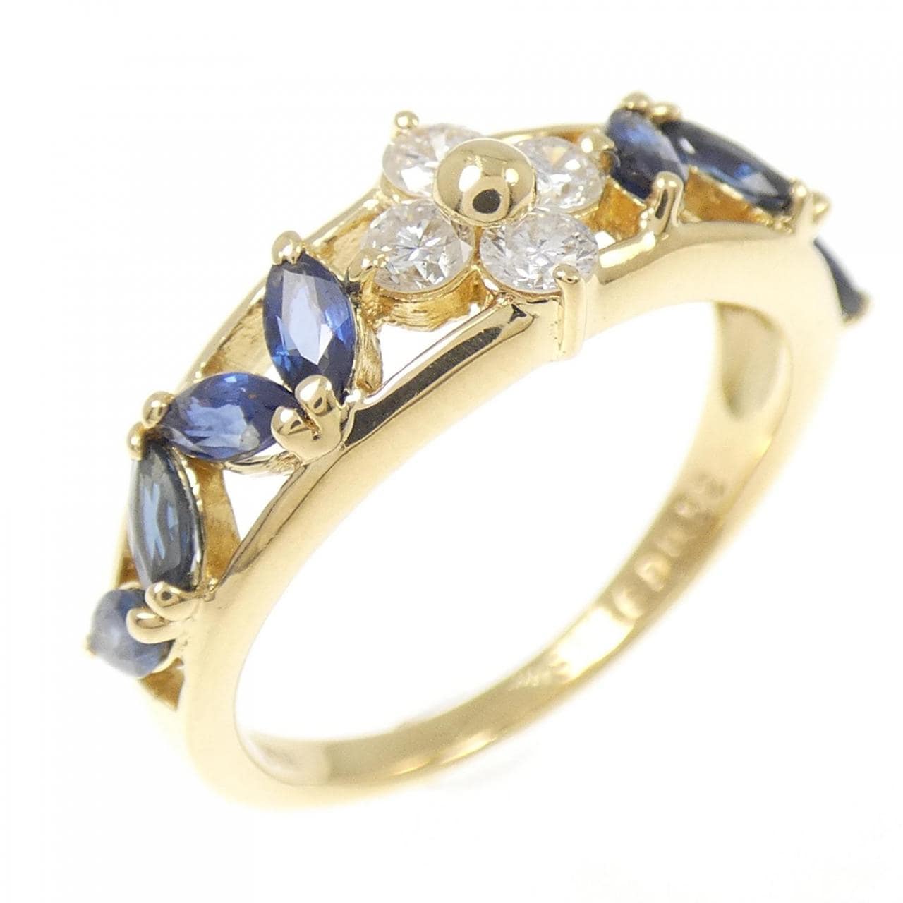 K18YG フラワー サファイヤ リング 1.86CT