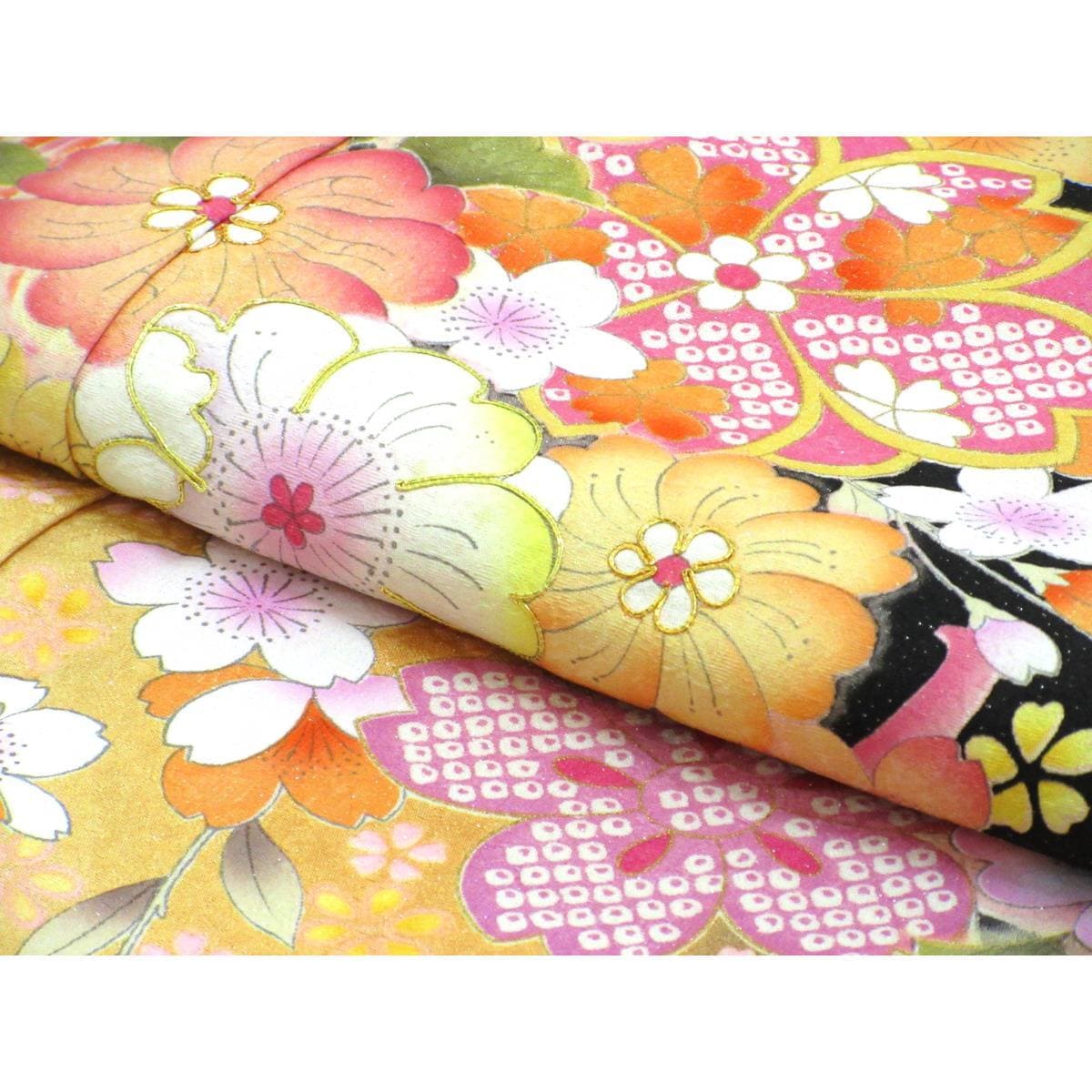 振袖　金通しボカシ染　友禅加工　刺繍入り