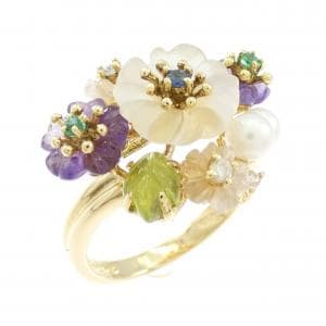 K18YG フラワー カラーストーン リング
