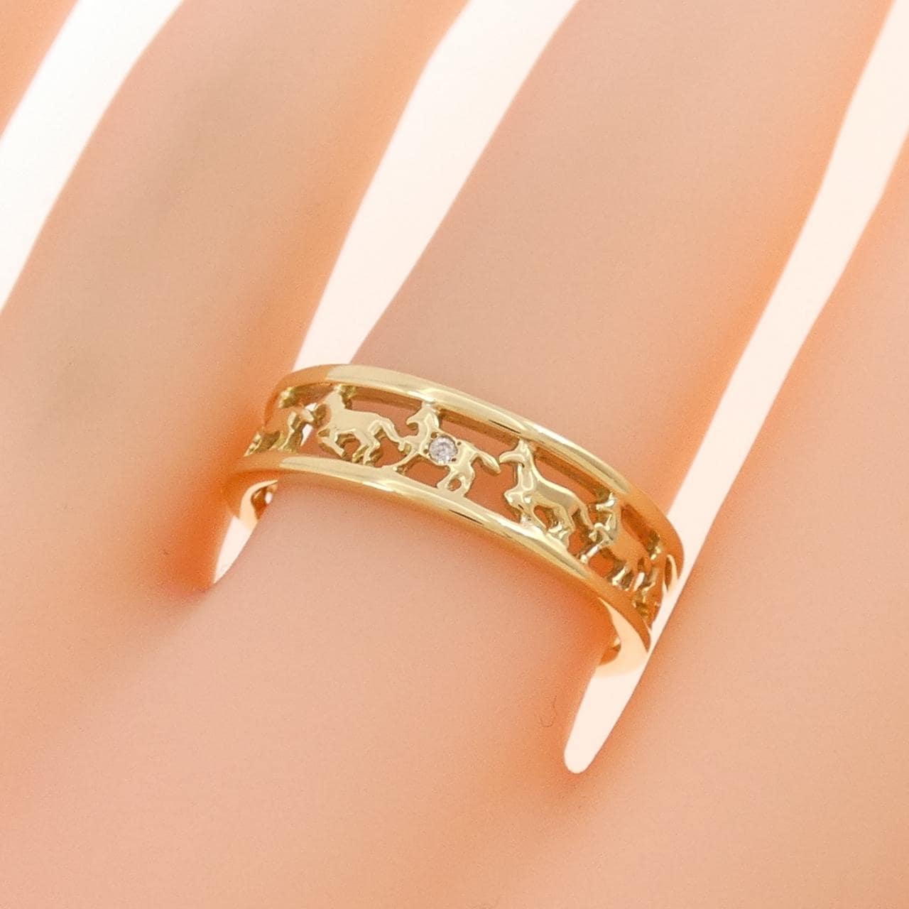 K18YG ホース ダイヤモンド リング 0.01CT