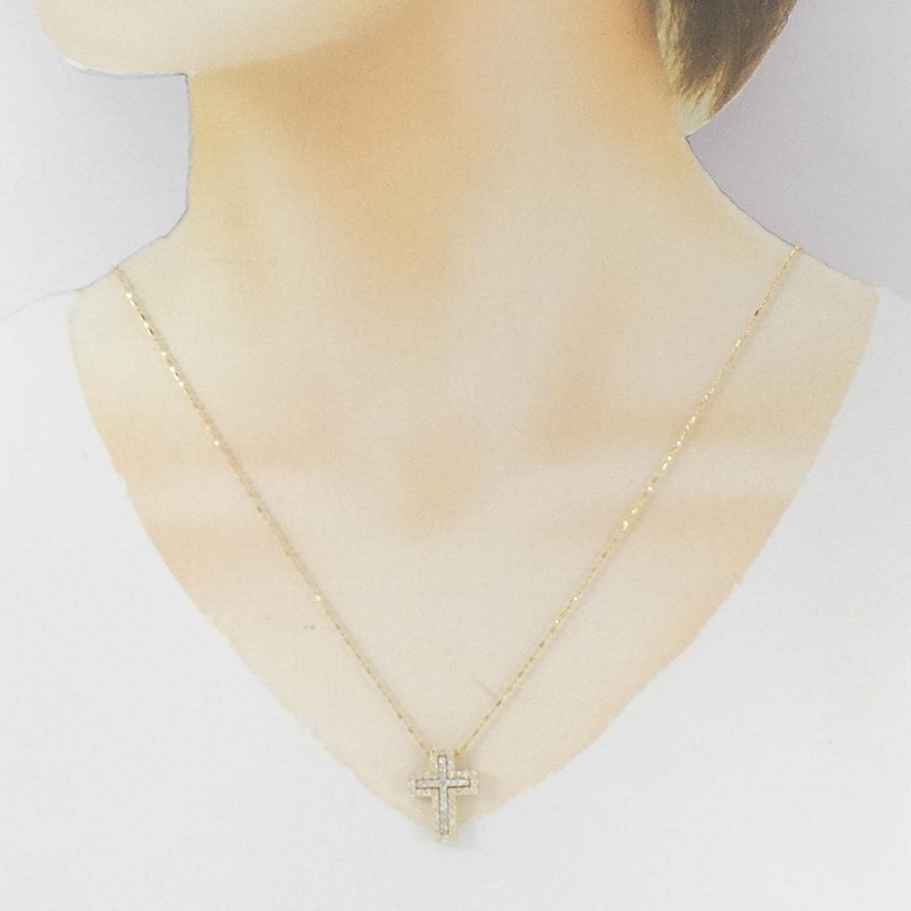K18YG/K18WG クロス ダイヤモンド ネックレス 0.38CT