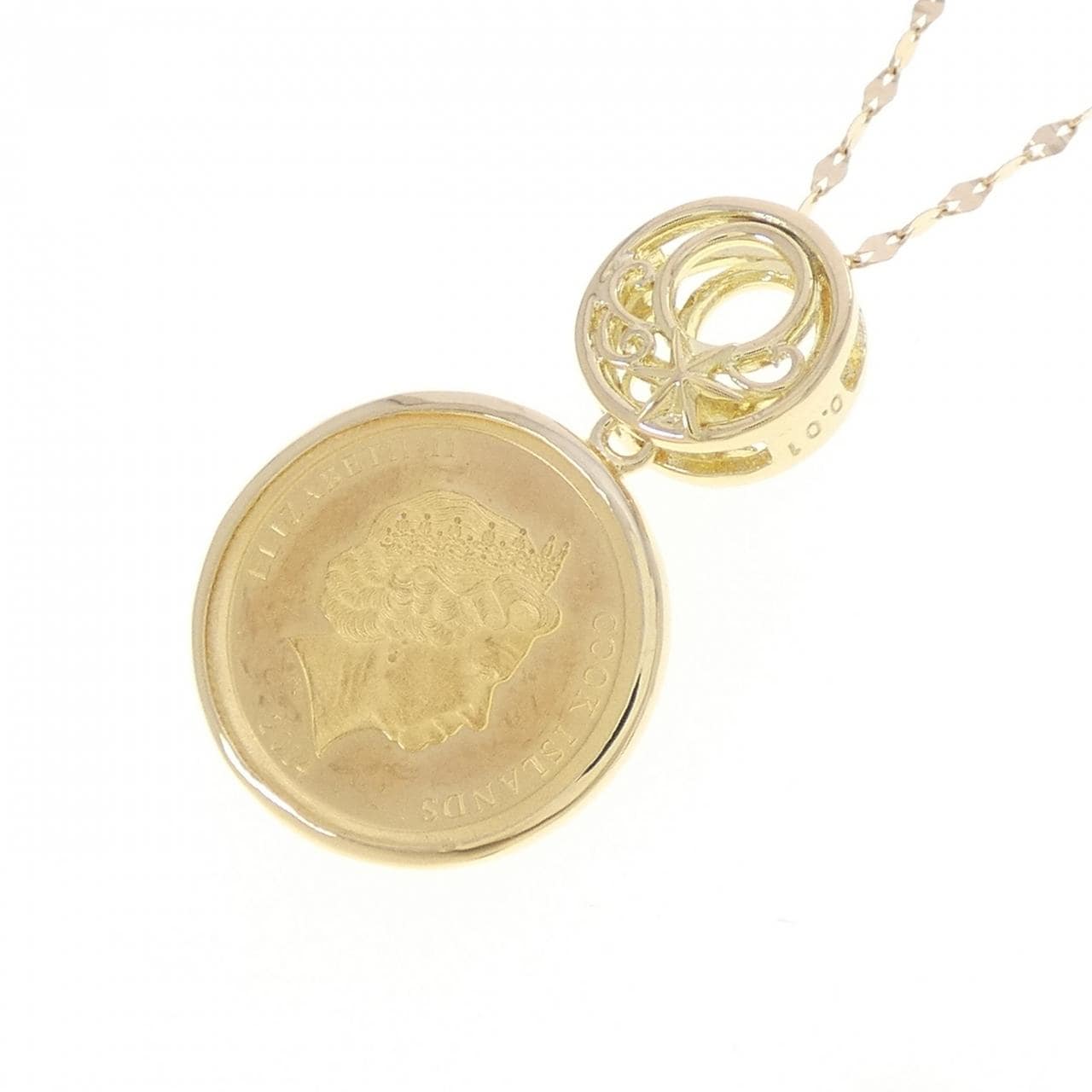 K18YG(枠) ダイヤモンド コイン ネックレス0.01CT