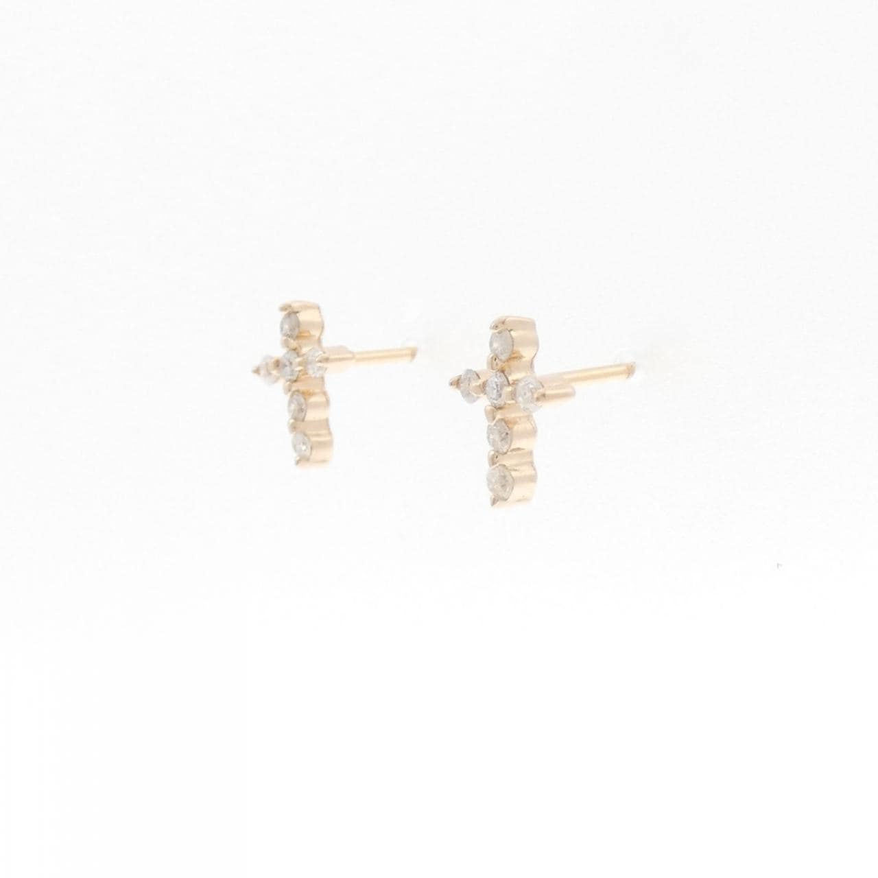 K18PG クロス ダイヤモンド ピアス 0.12CT