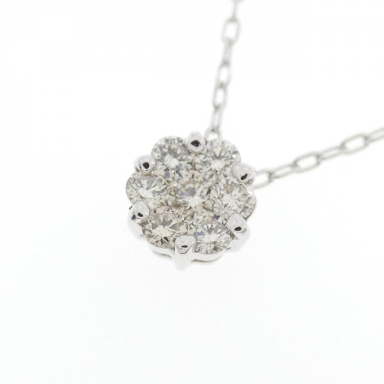 K18WG フラワー ダイヤモンド ネックレス 0.30CT