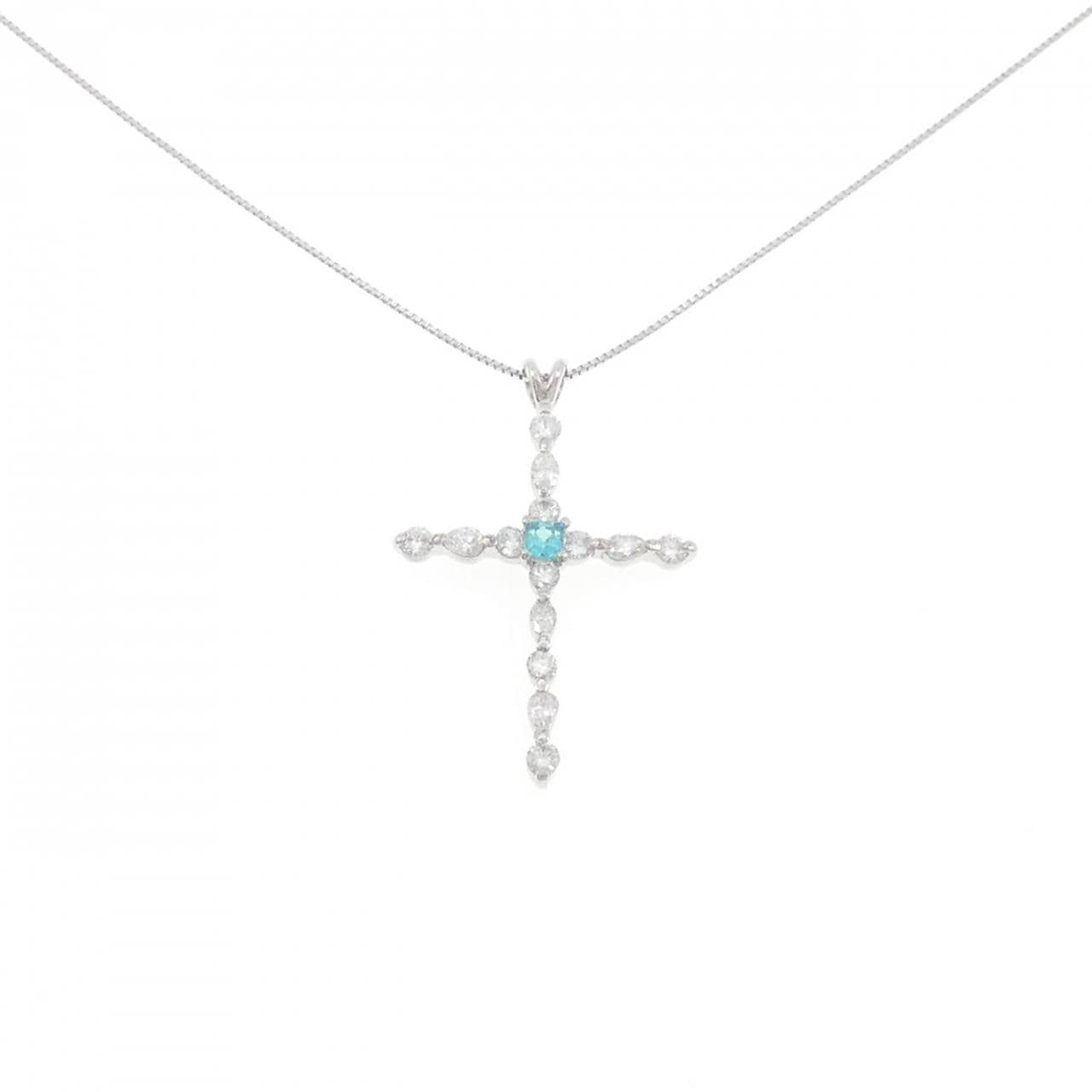K18WG クロス パライバトルマリン ネックレス 0.15CT