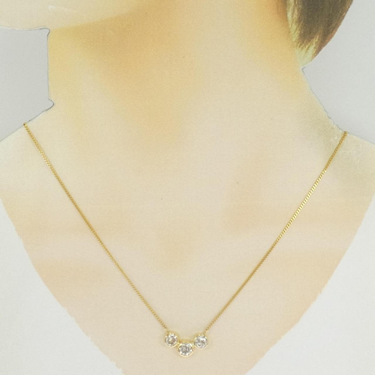 K18YG スリーストーン ダイヤモンド ネックレス 1.87CT
