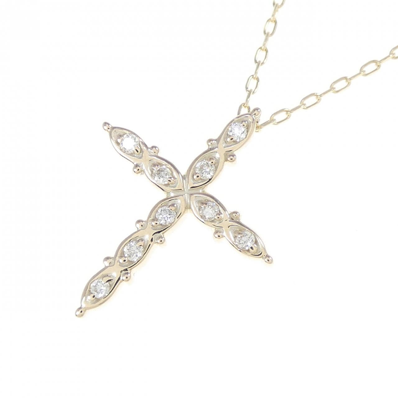 K10YG/K10WG クロス ダイヤモンド ネックレス 0.10CT