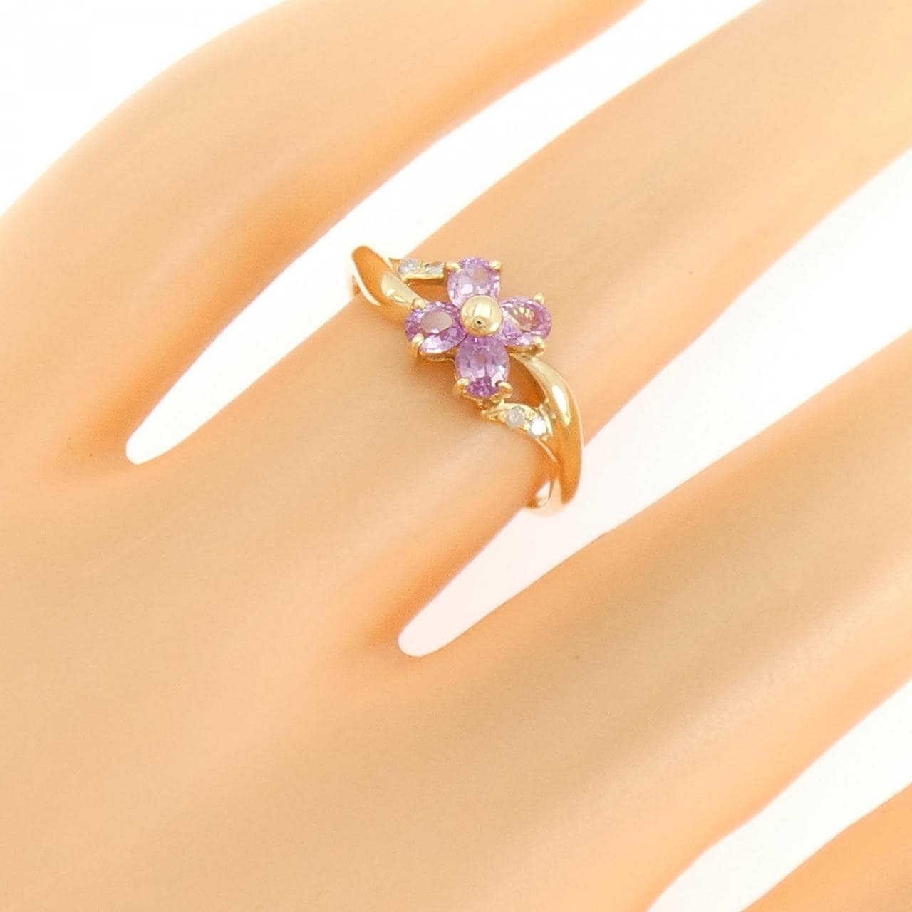 K18YG フラワー サファイヤ リング 0.60CT