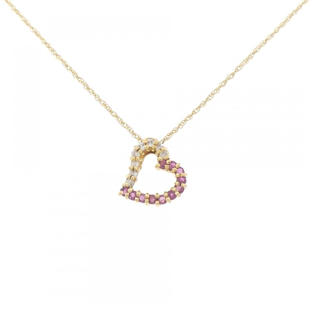 K18YG/750YG ハート ルビー ネックレス 0.15CT