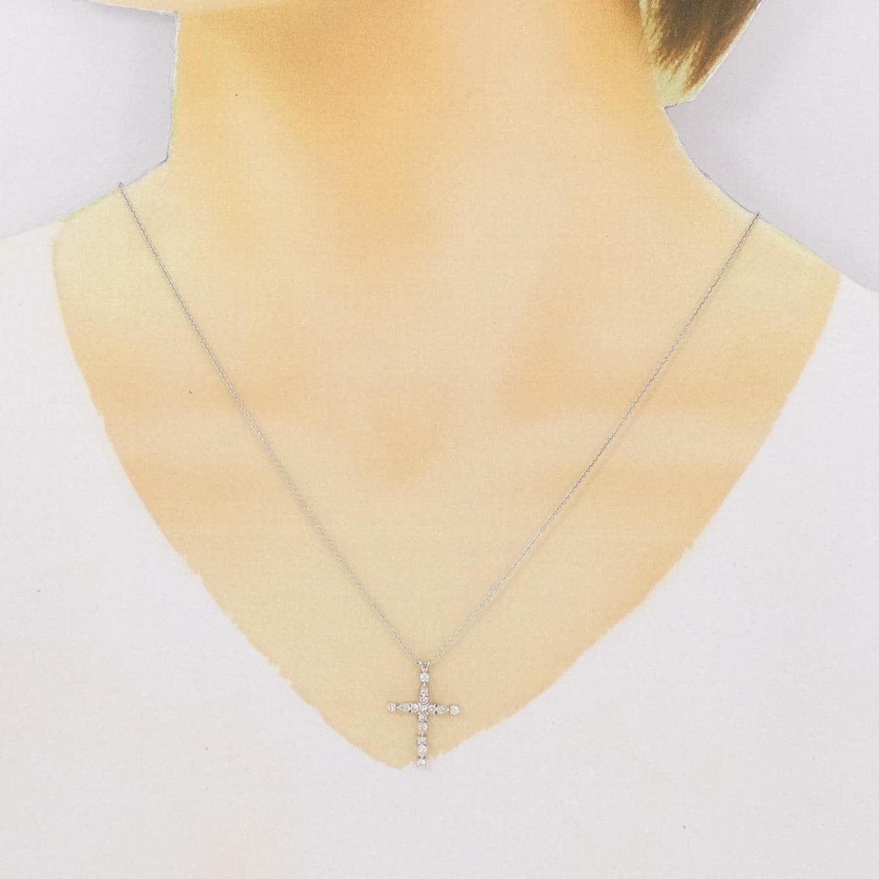 K18WG クロス ダイヤモンド ネックレス 0.40CT