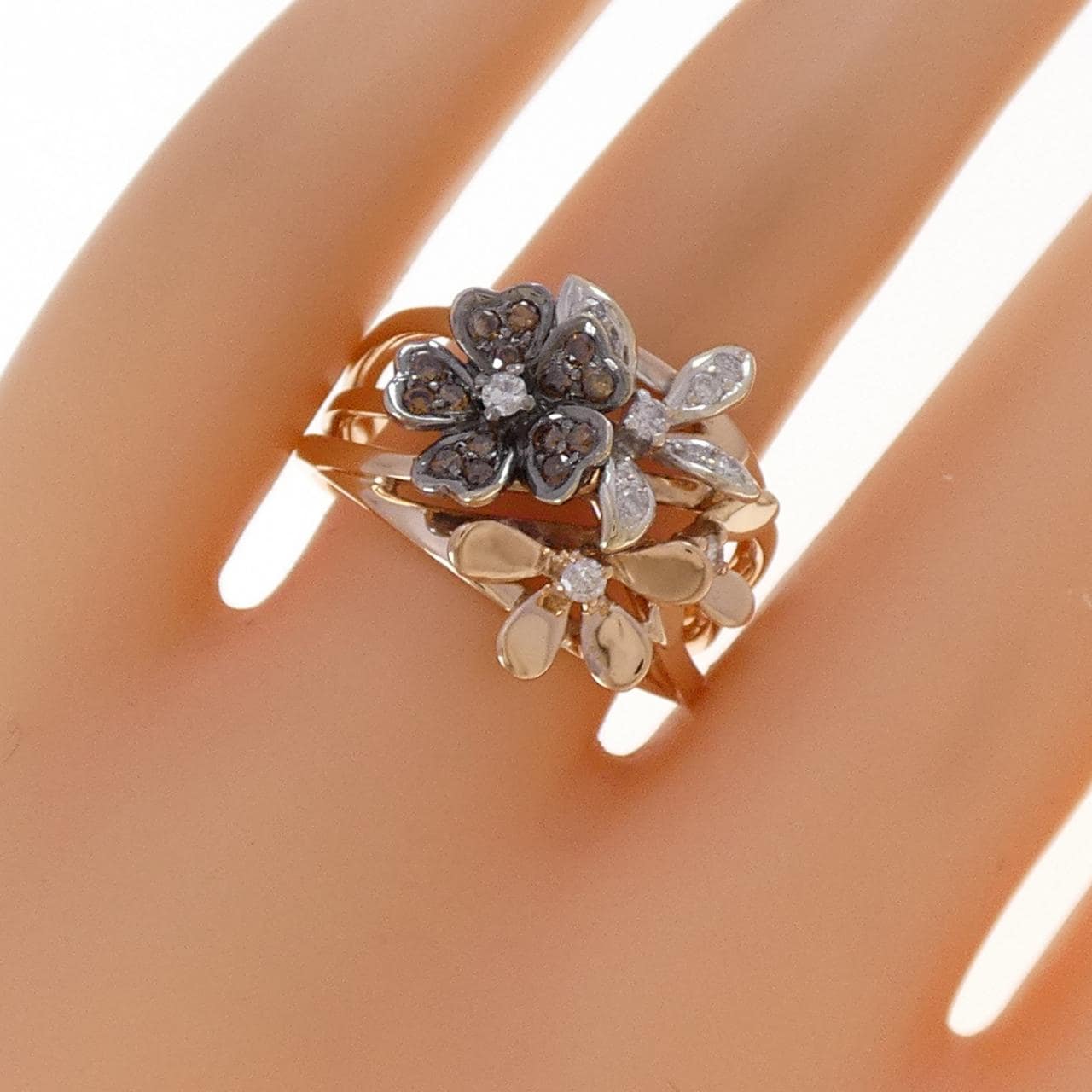 K18スリーカラー フラワー ダイヤモンド リング 0.40CT