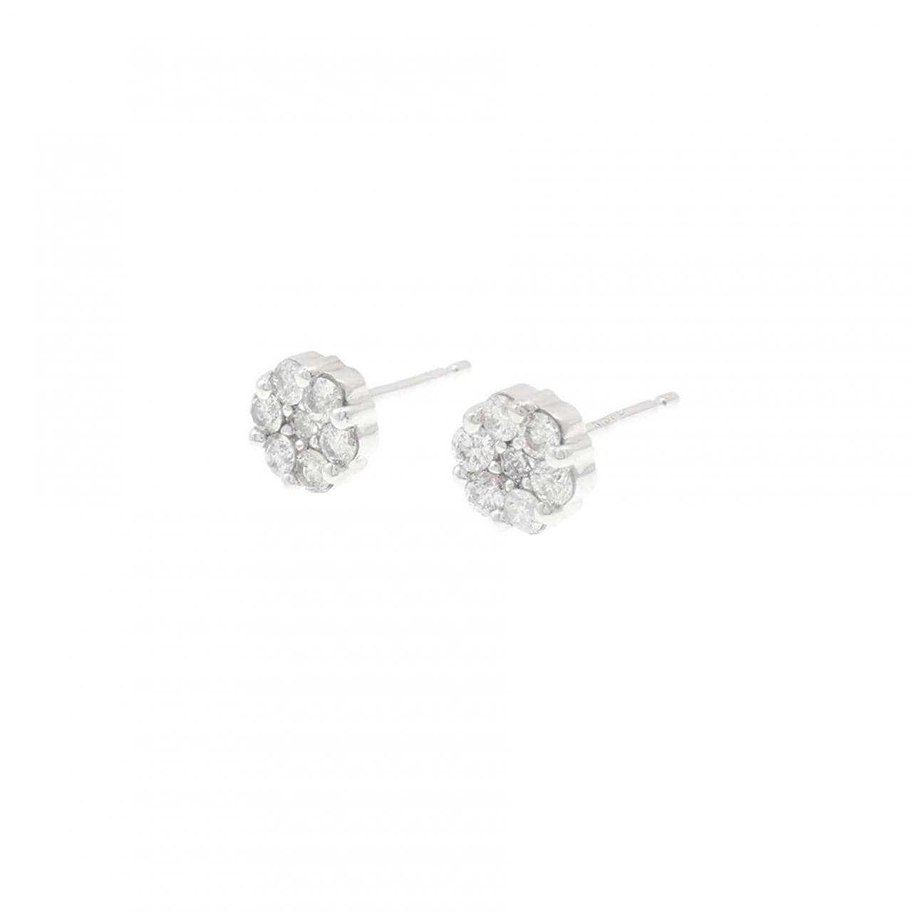 K18WG フラワー ダイヤモンド ピアス 0.30CT