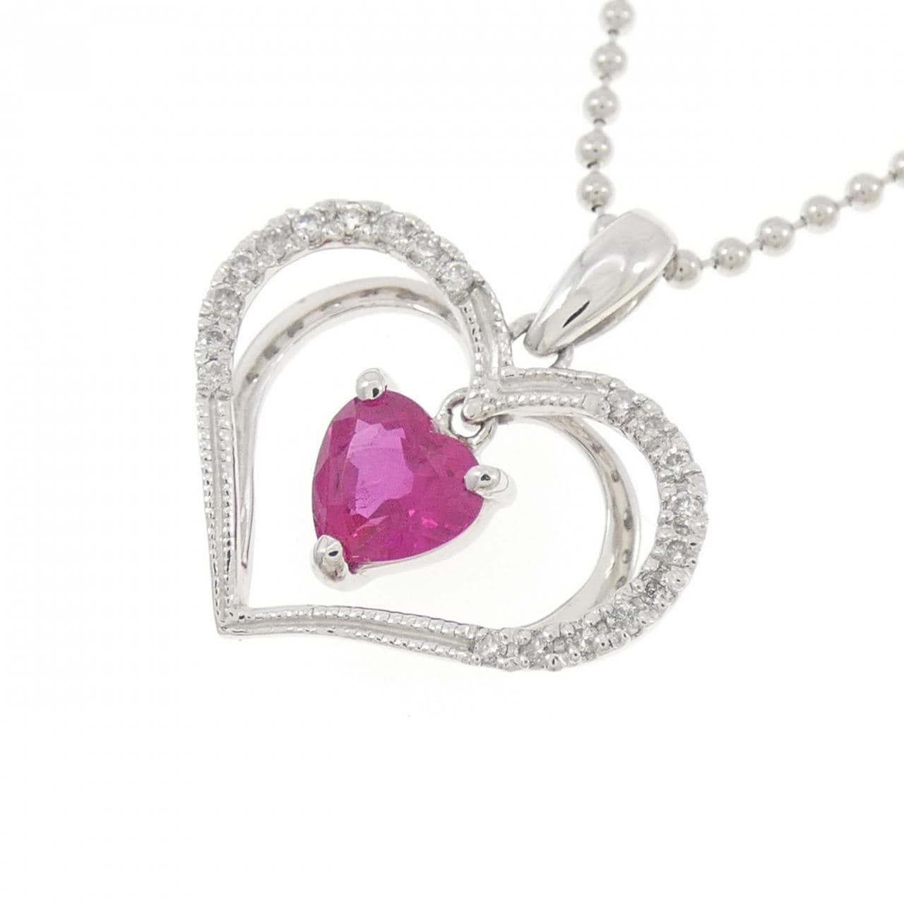PT900/PT850 ハート ルビー ネックレス 0.59CT