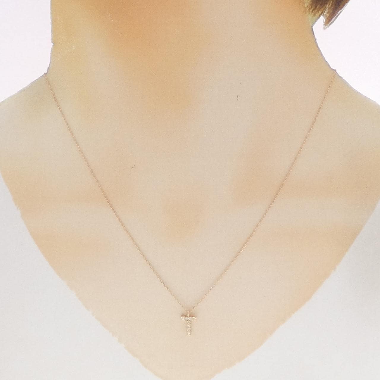K10PG イニシャルT ダイヤモンド ネックレス 0.08CT