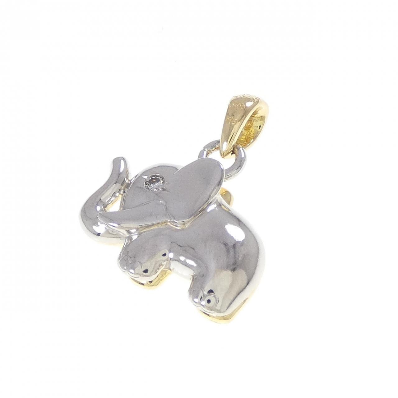 K18YG/PT900 エレファント ダイヤモンド ペンダント 0.03CT