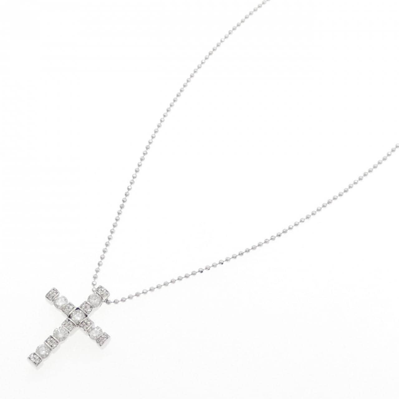 K18WG クロス ダイヤモンド ネックレス 0.72CT