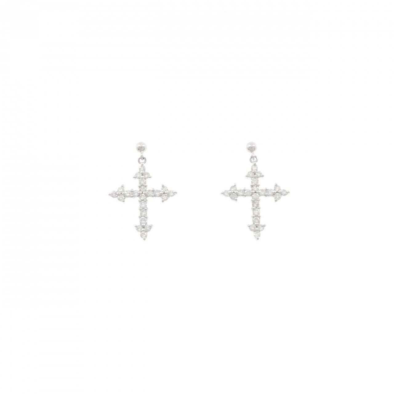 K18WG クロス ダイヤモンド ピアス 0.48CT