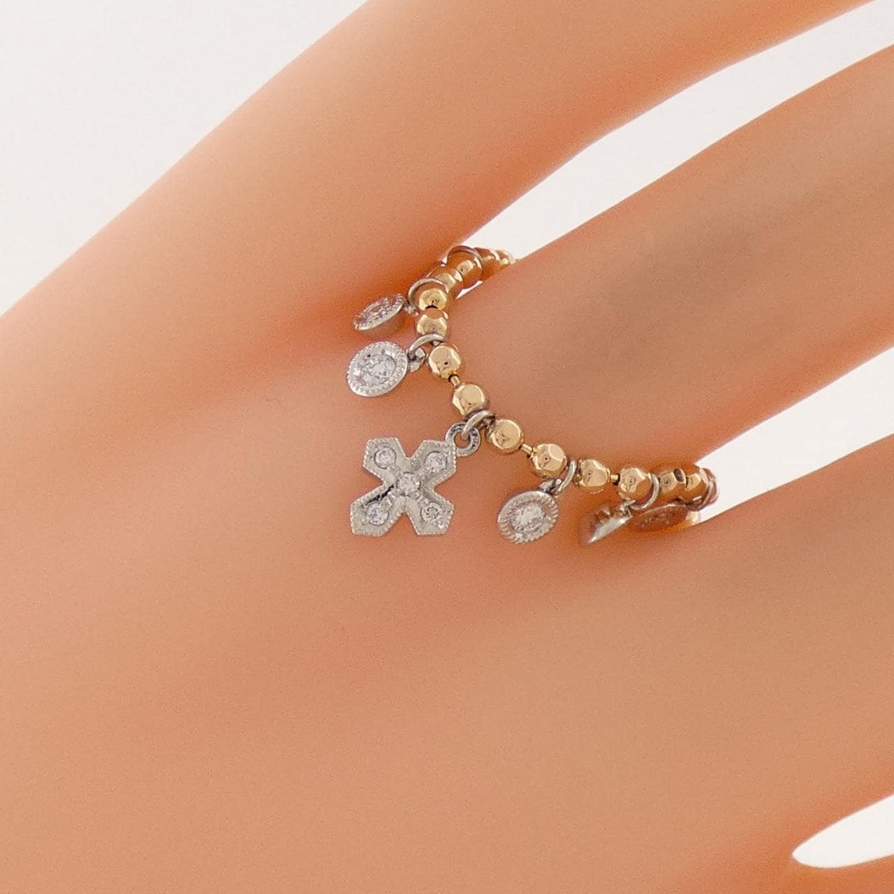 K18PG/PT900 クロス ダイヤモンド リング 0.11CT