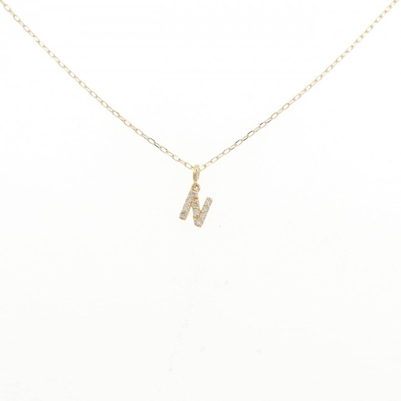 18KYG/K18YG イニシャルN ダイヤモンド ネックレス 0.06CT
