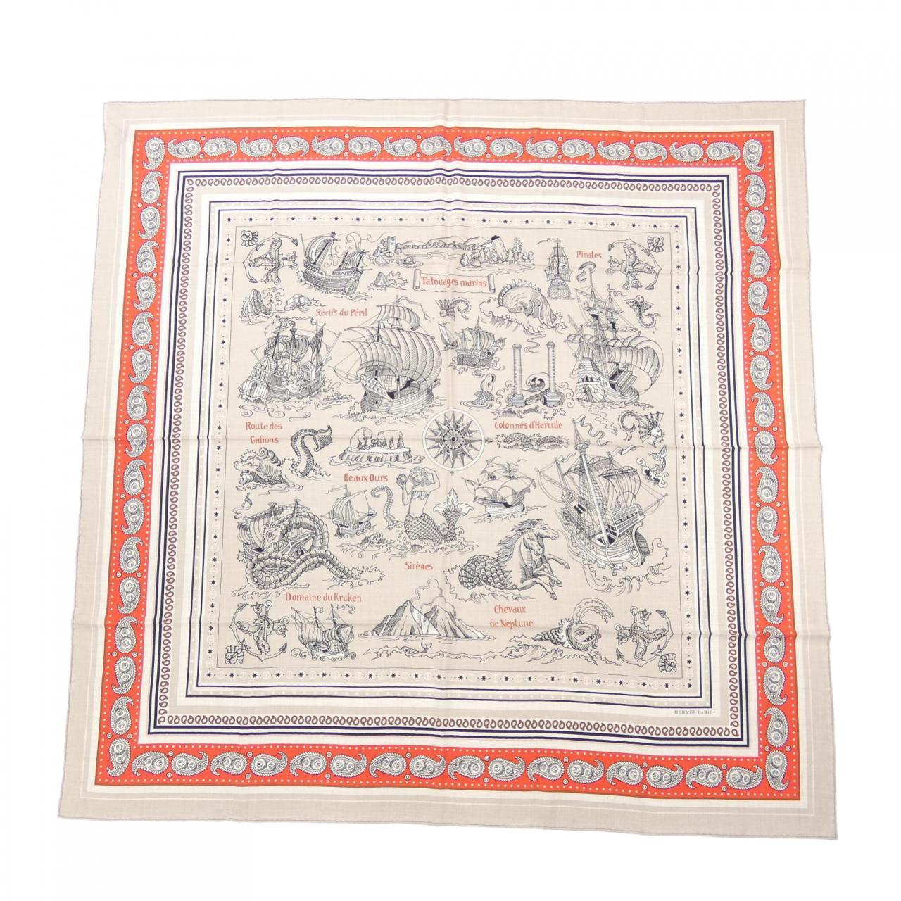 HERMES HERMES TATOUAGES MARINS BANDANA H243374S Callegian 140 披肩