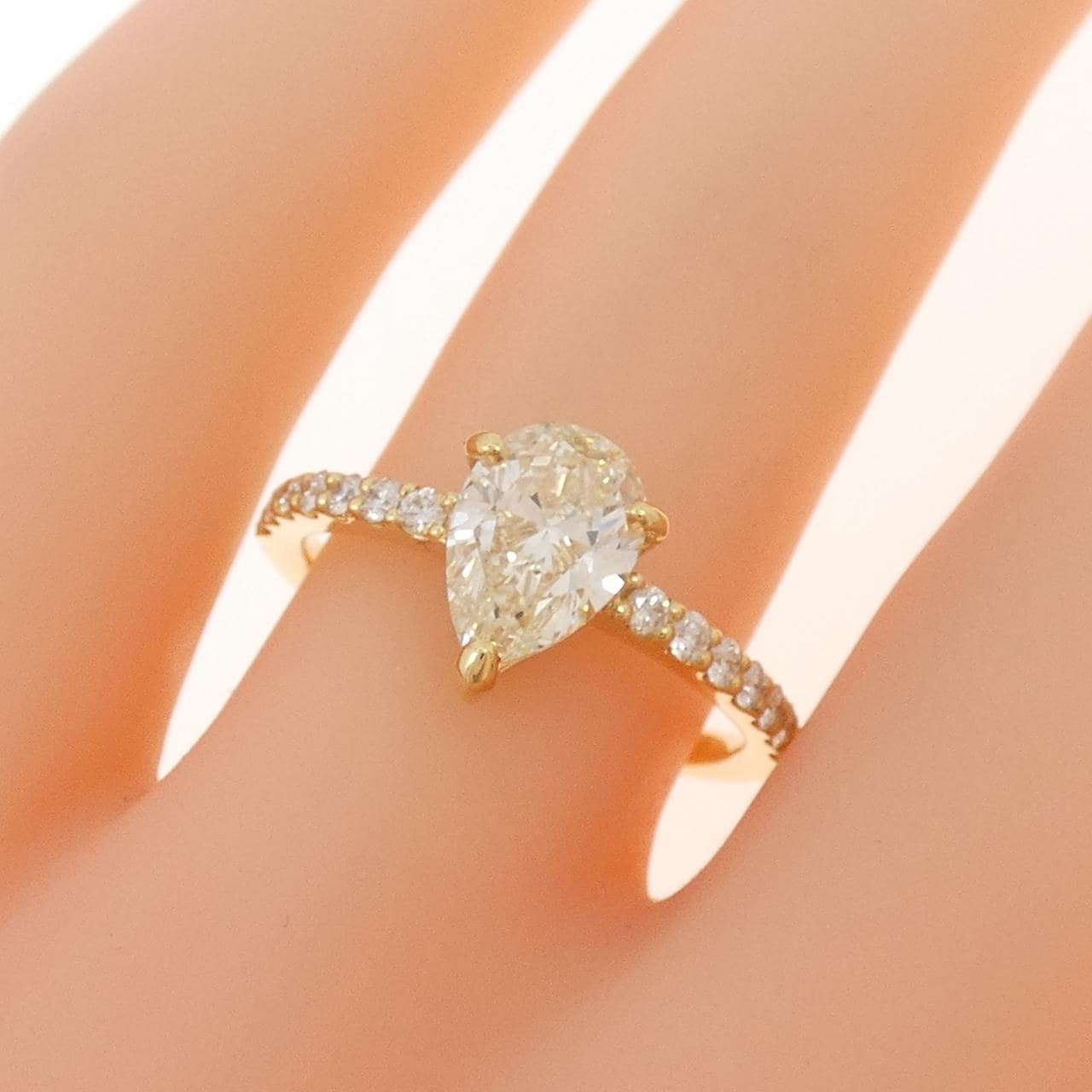 【リメイク】K18YG ダイヤモンド リング 1.028CT M IF ペアシェイプ