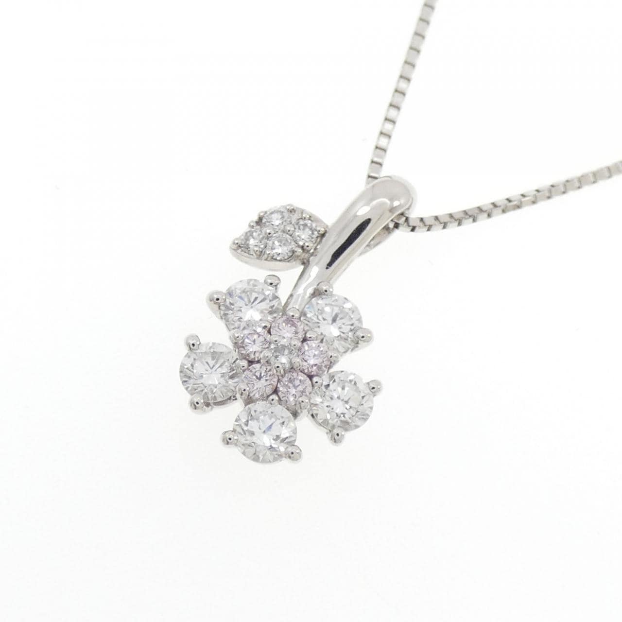 PT900/PT850 フラワー ピンクダイヤモンド ネックレス 0.07CT