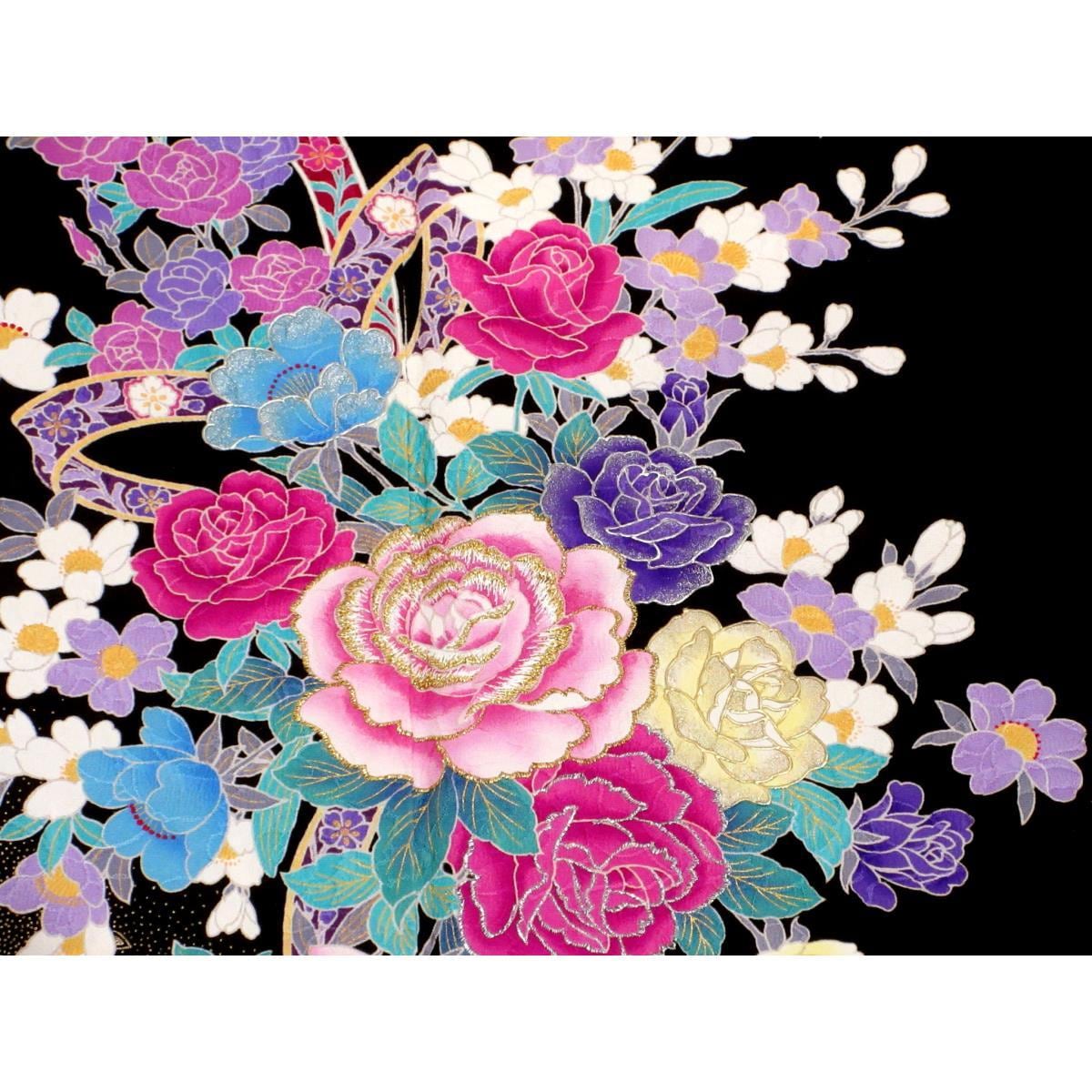 振袖　友禅金彩加工　刺繍入りボカシ染