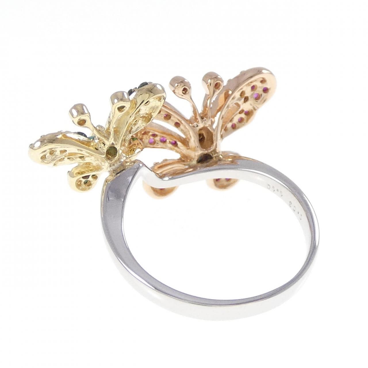 K18フォーカラー バタフライ カラーストーン リング