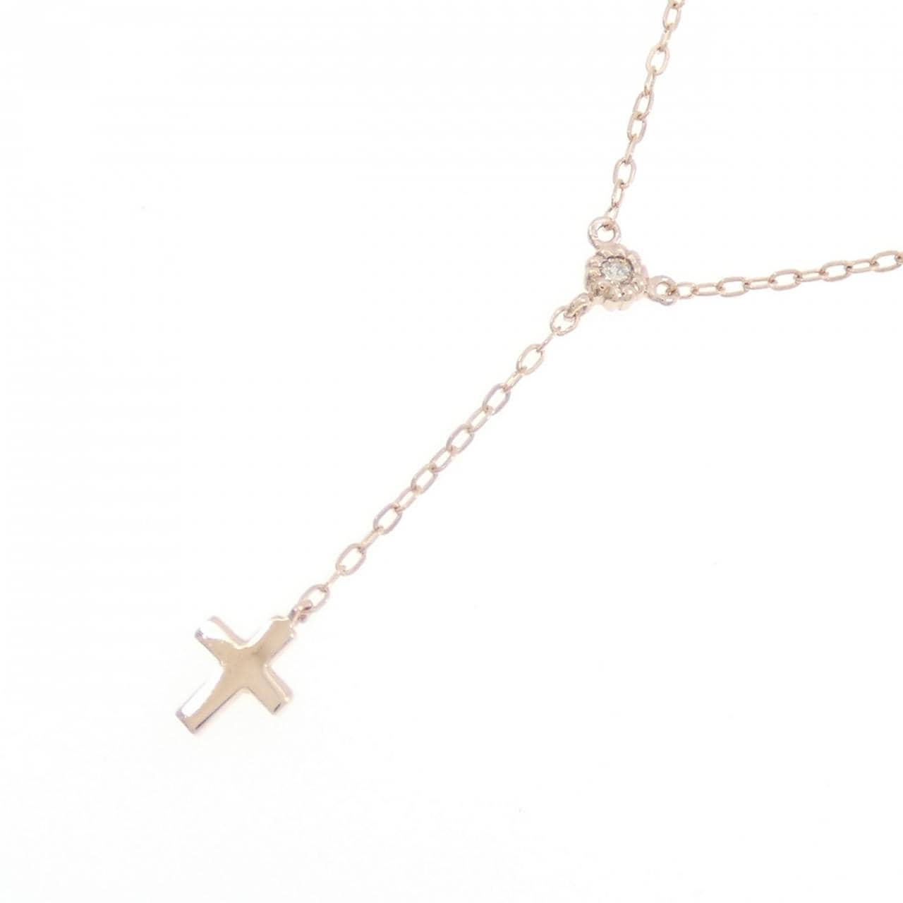 K10PG クロス ダイヤモンド ネックレス 0.01CT