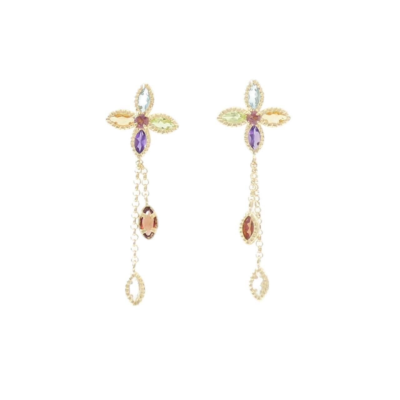 K10YG フラワー カラーストーン ピアス