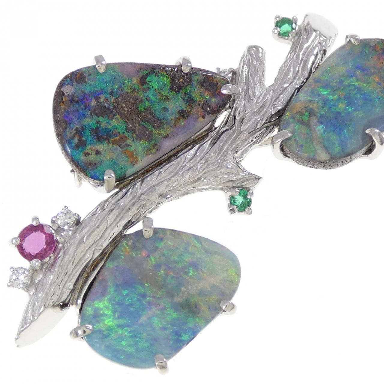 PT900/K14WG カラーストーン ブローチ 10.7CT