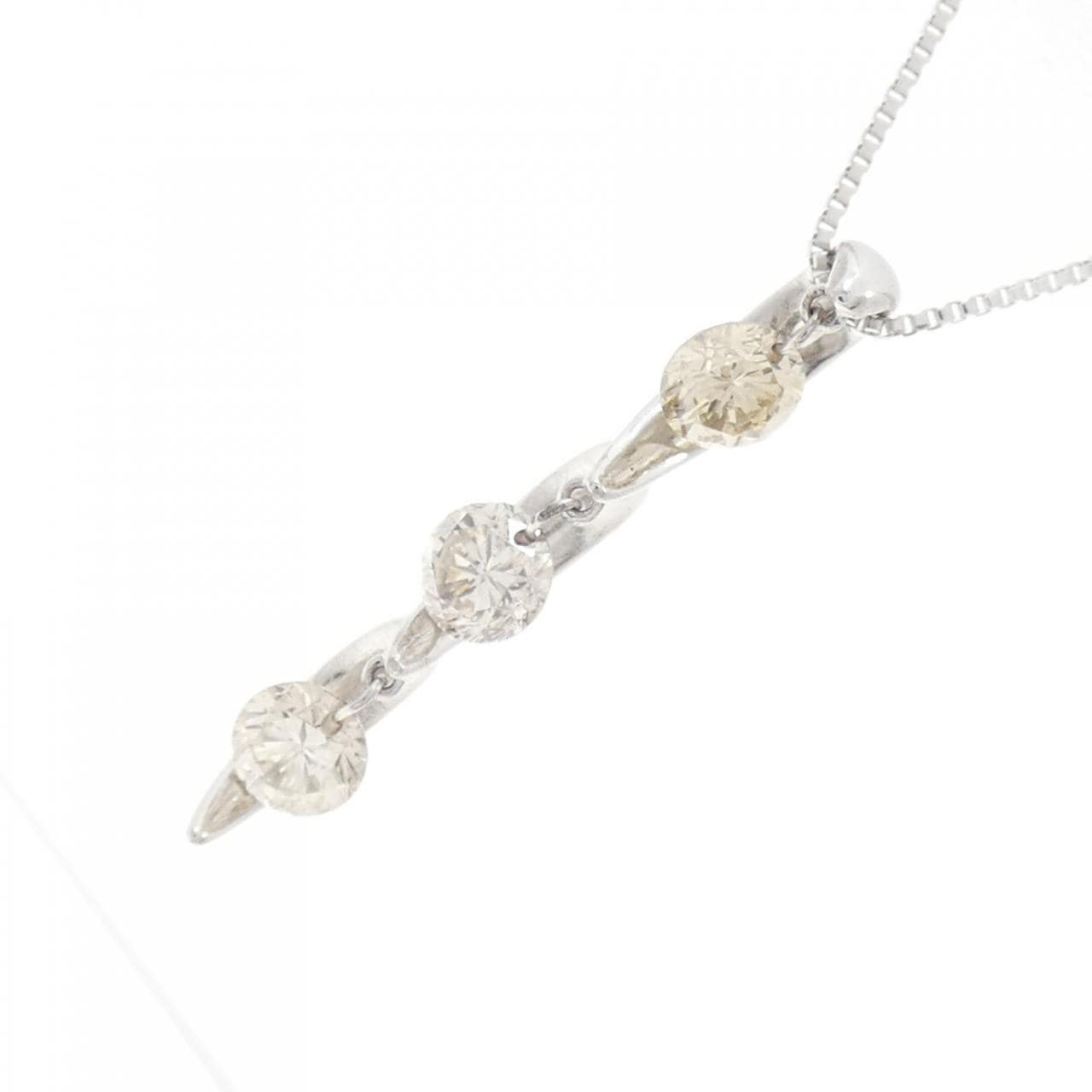 K18WG スリーストーン ダイヤモンド ネックレス 0.50CT