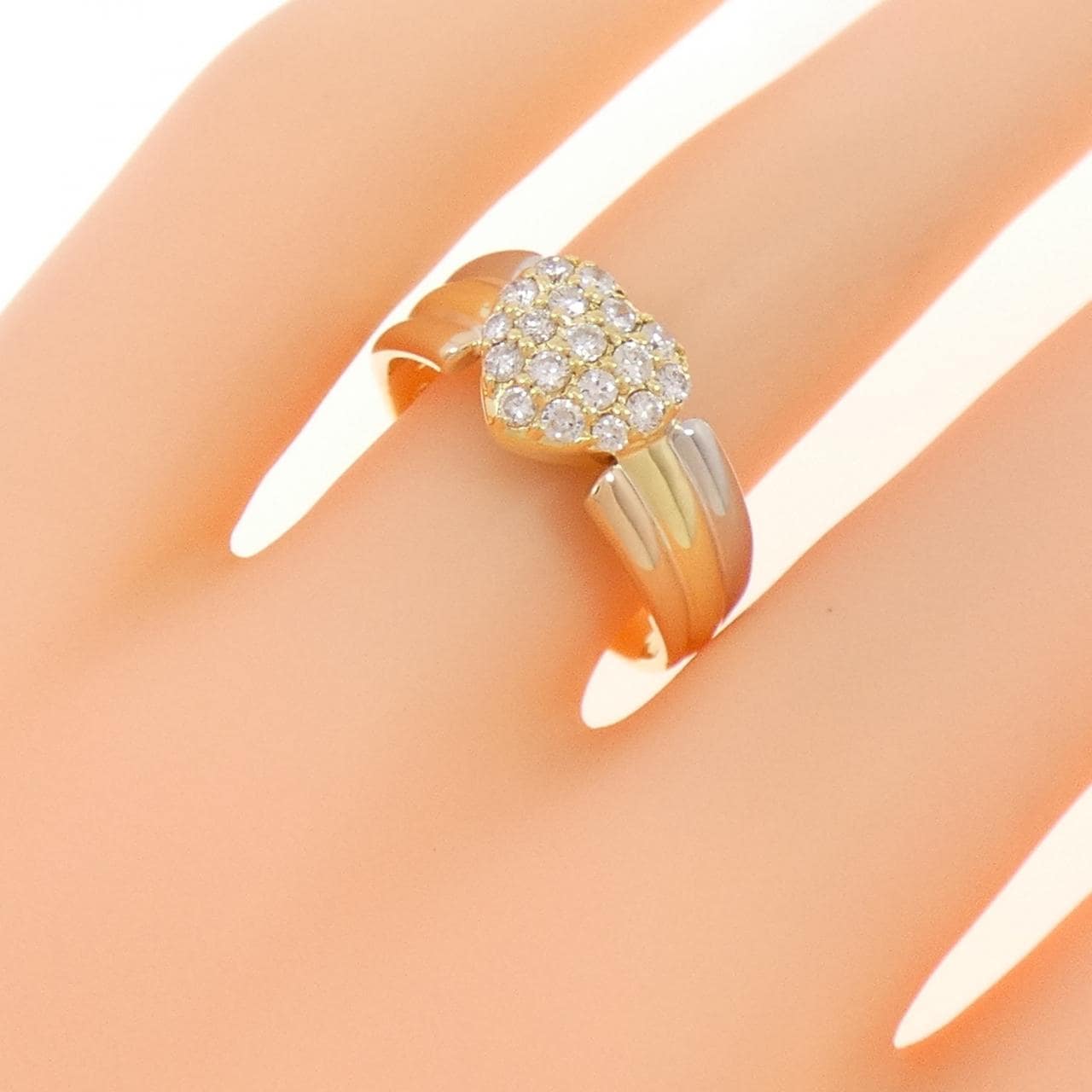 K18YG/PT/K18PG ハート パヴェ ダイヤモンド リング 0.33CT