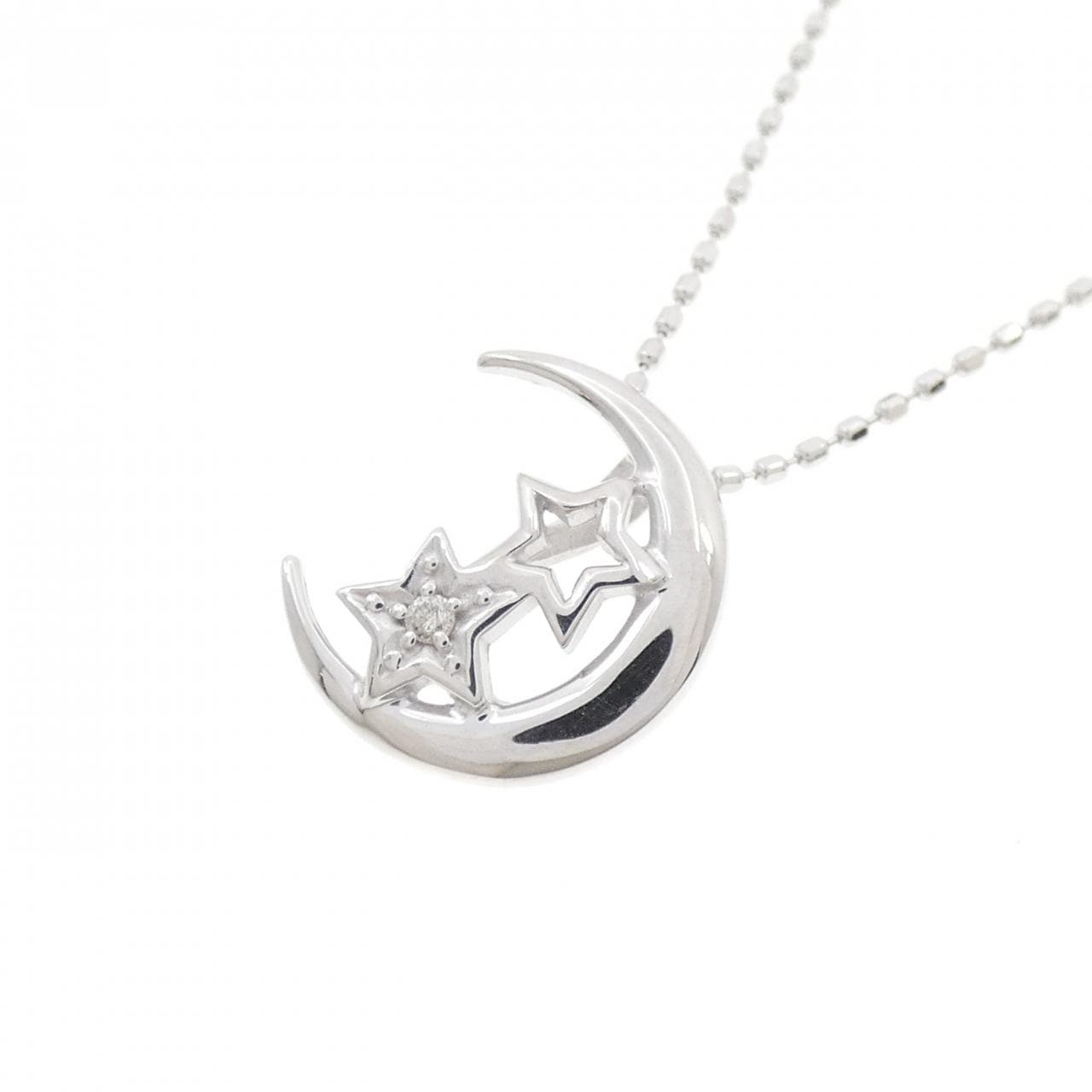 K18WG ムーン×スター ダイヤモンド ネックレス 0.01CT