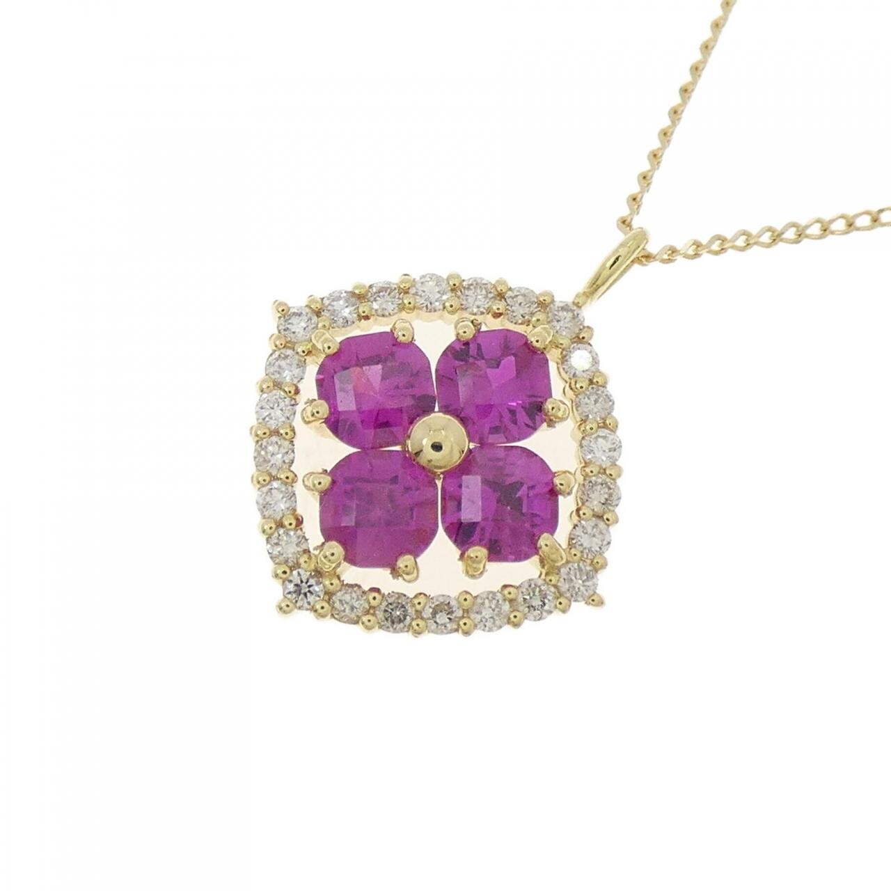 【新品】K18YG フラワー ルビー ネックレス 0.60CT