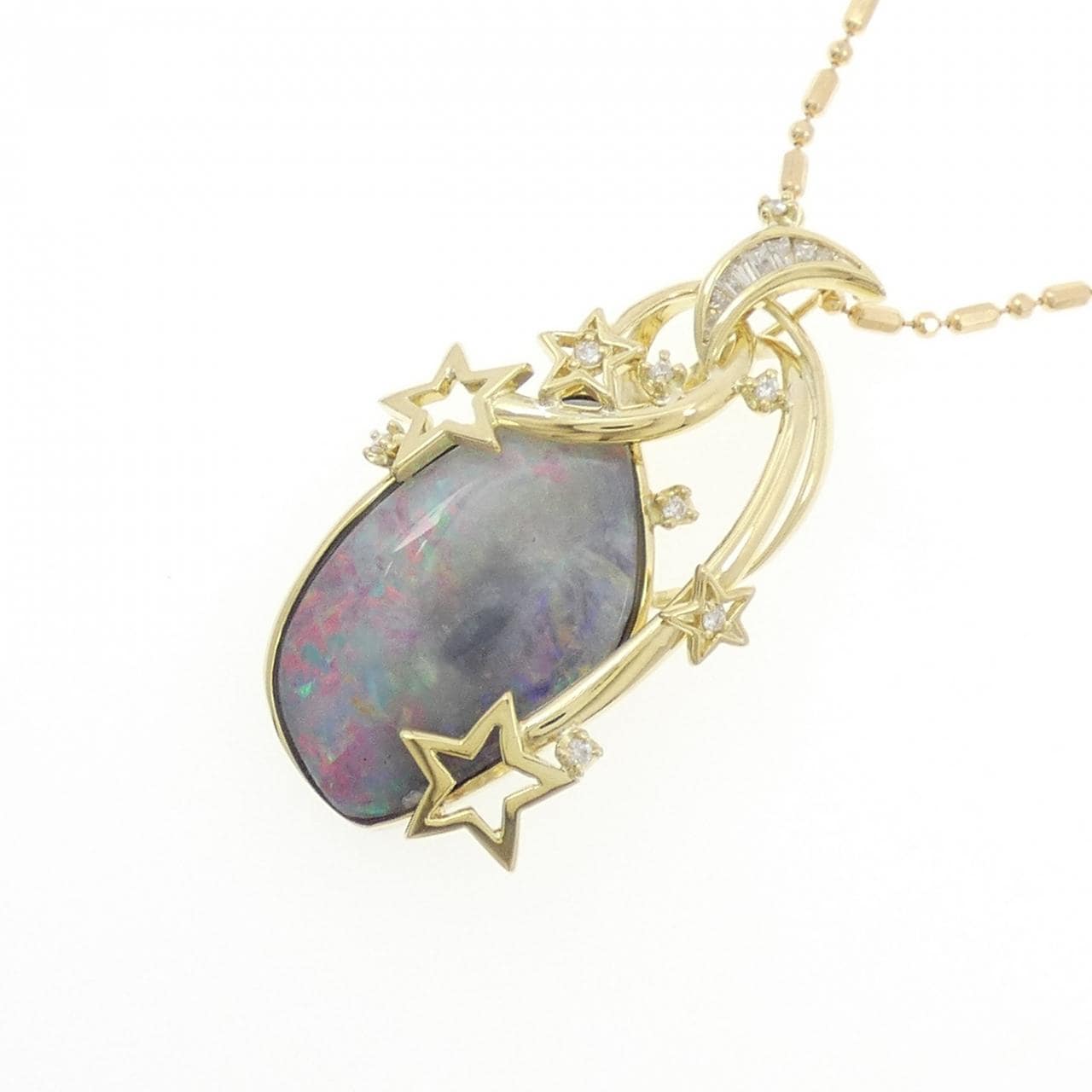 K18YG スター×ムーン ボルダーオパール ネックレス 12.24CT