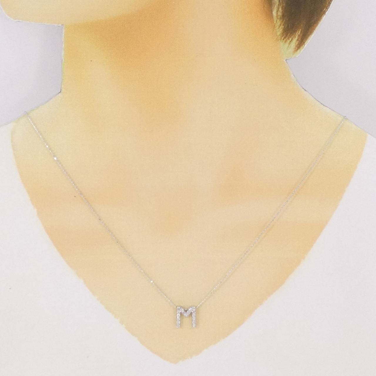 K18WG イニシャルM ダイヤモンド ネックレス 0.25CT