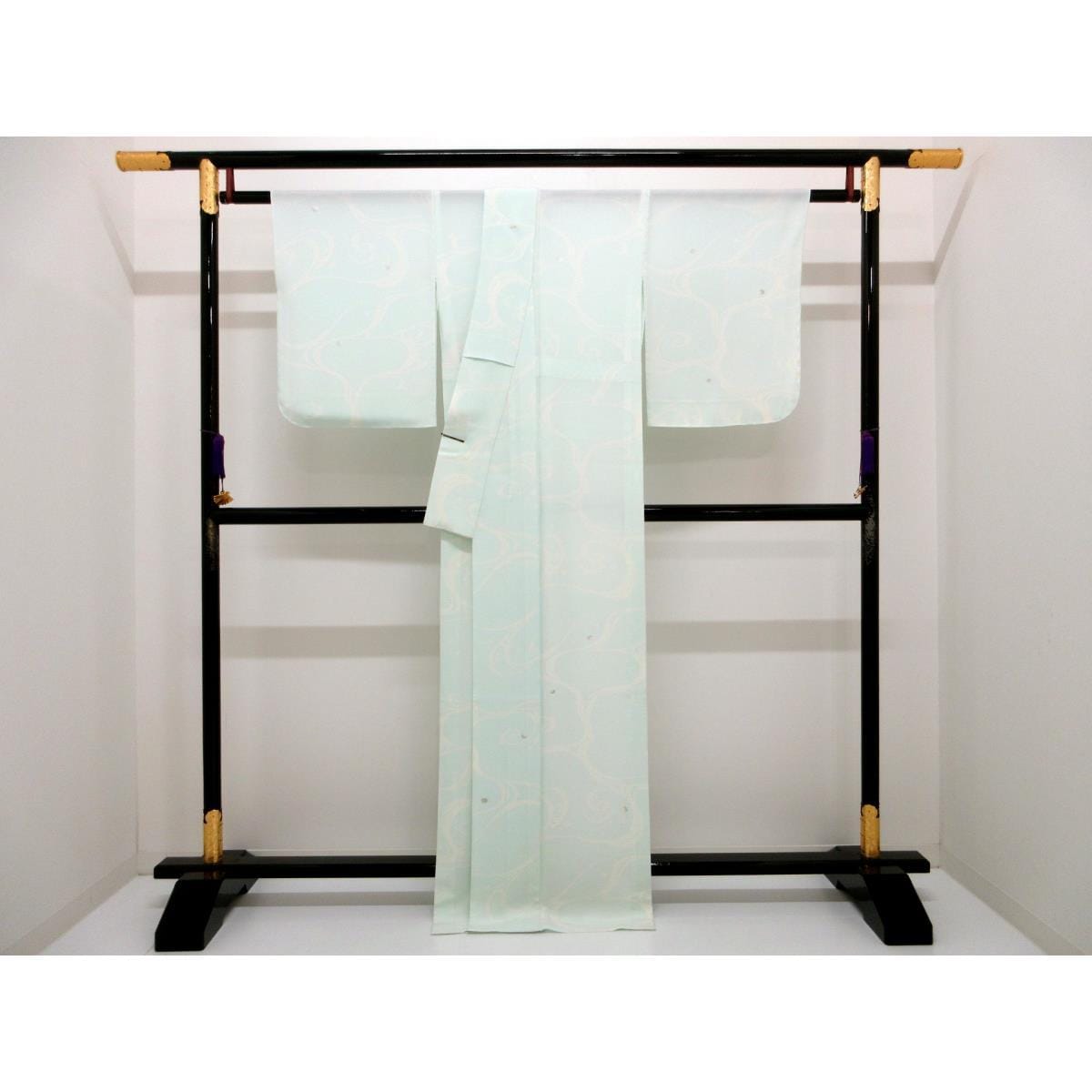 [未使用品] 單層豎紋真絲縐布和服，附友禪金箔
