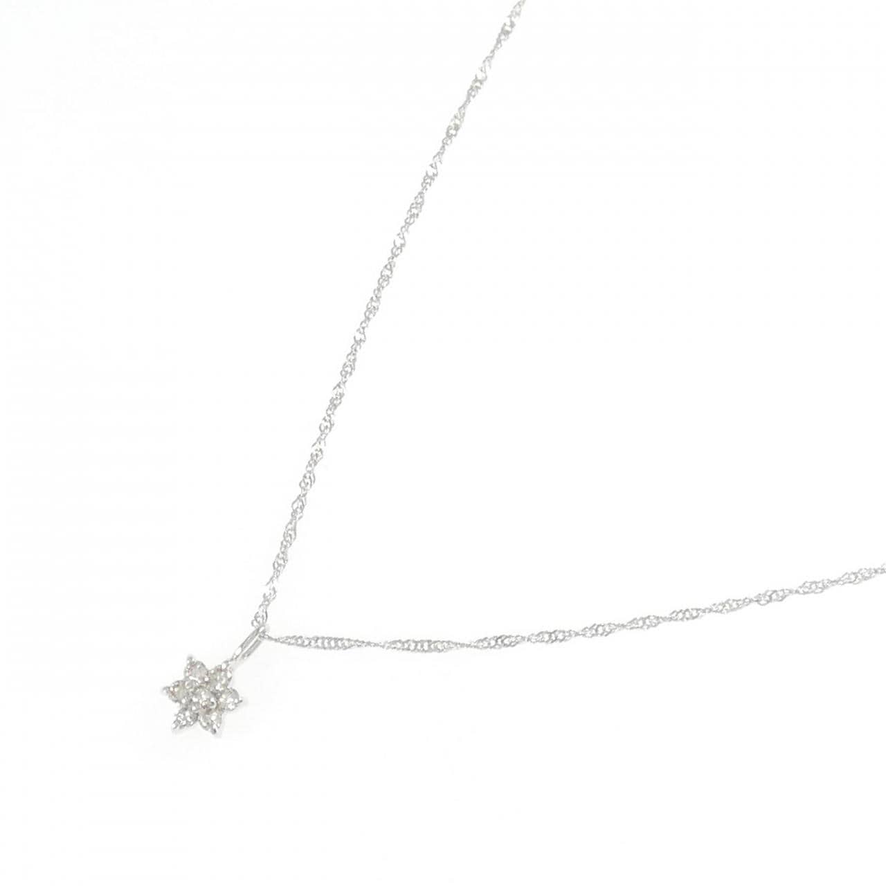 K18WG フラワー ダイヤモンド ネックレス 0.10CT