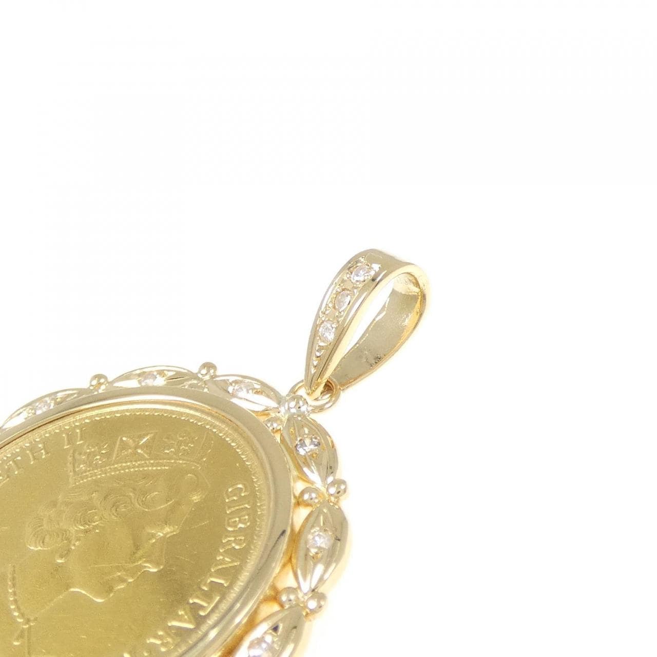 K18YG(枠) ダイヤモンド コイン ペンダント 0.15CT