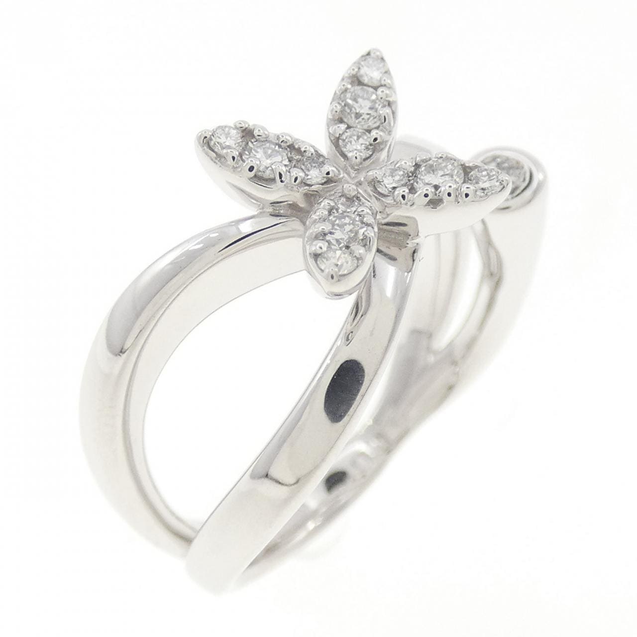 K18WG フラワー ダイヤモンド リング 0.16CT